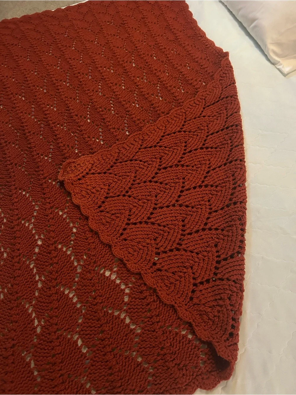 Handmade Chunky Knit Throw Blanket - Rust Color